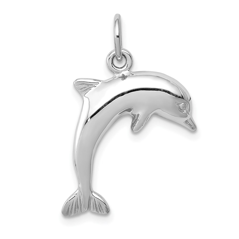 14k White Gold Dolphin Charm Pendant 1.31g 23mm x 15mm