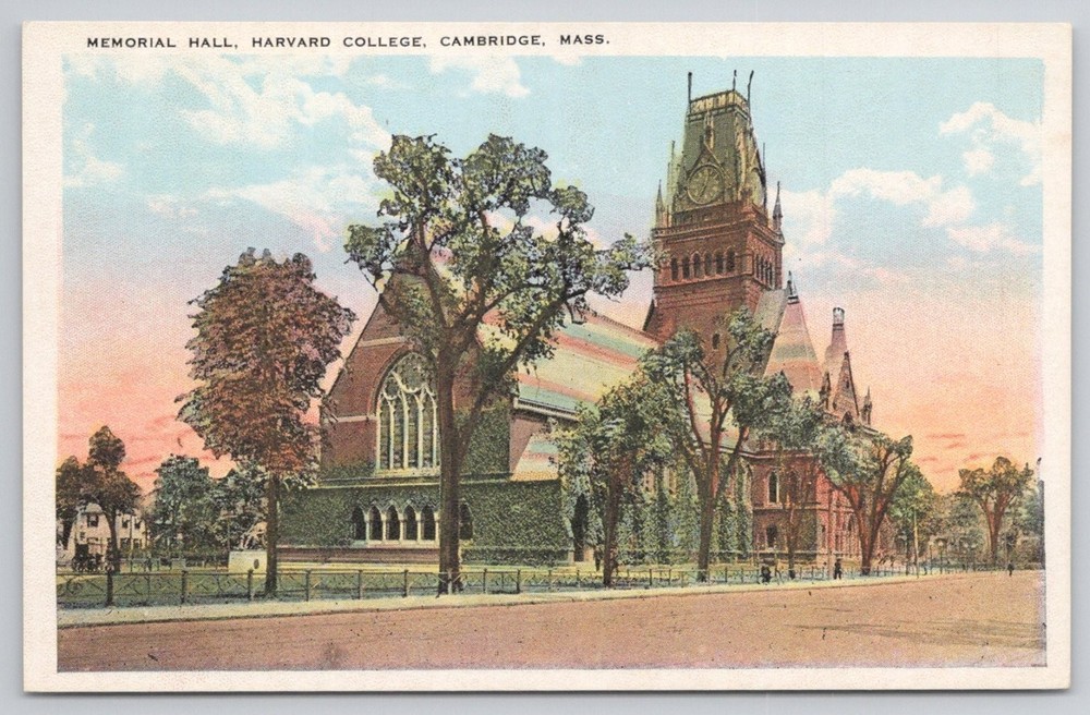 Memorial Hall Harvard College Cambridge MA Tichnor Bros Postcard Vintage