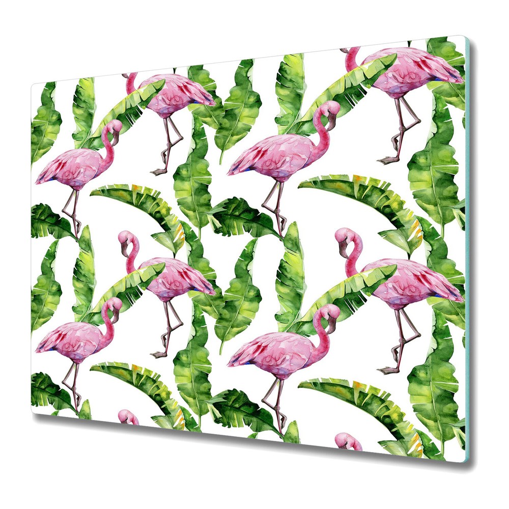 Tempered Glass Kitchen Chopping Cutting Board Flamingo Tropical Floral 60x52
