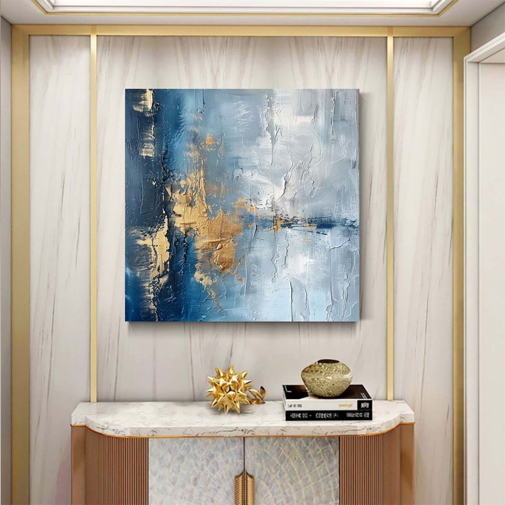 Blue Abstract Oil Painting Thick Textured Hand Painted On Canvas Wall Art 31in