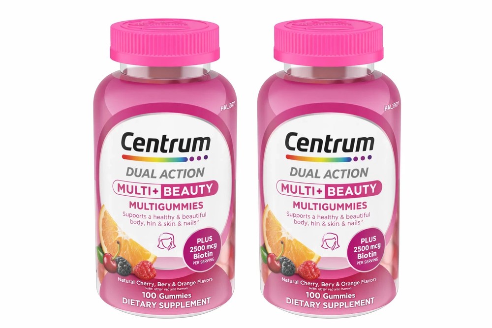 Centrum MULTI+BEAUTY Multi Gummies,Natural Cherry, Berry & Orange,100Ct  PK OF 2