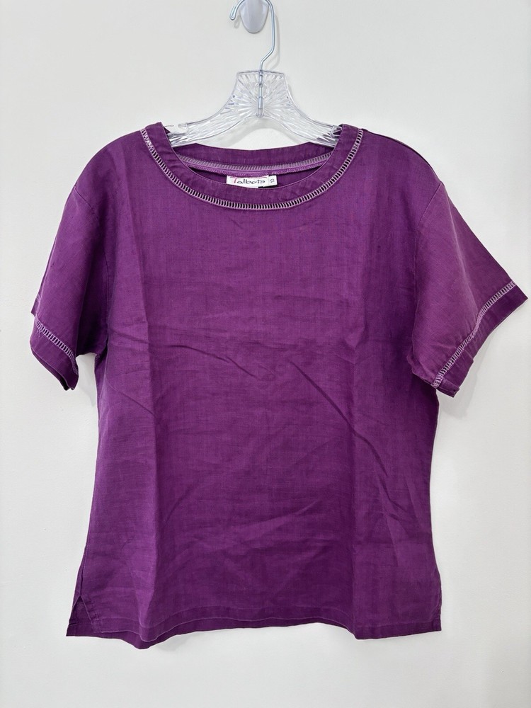 Talbots Top Women’s Size 10 Red Burgundy Short Sleeve Perforated Neck Line