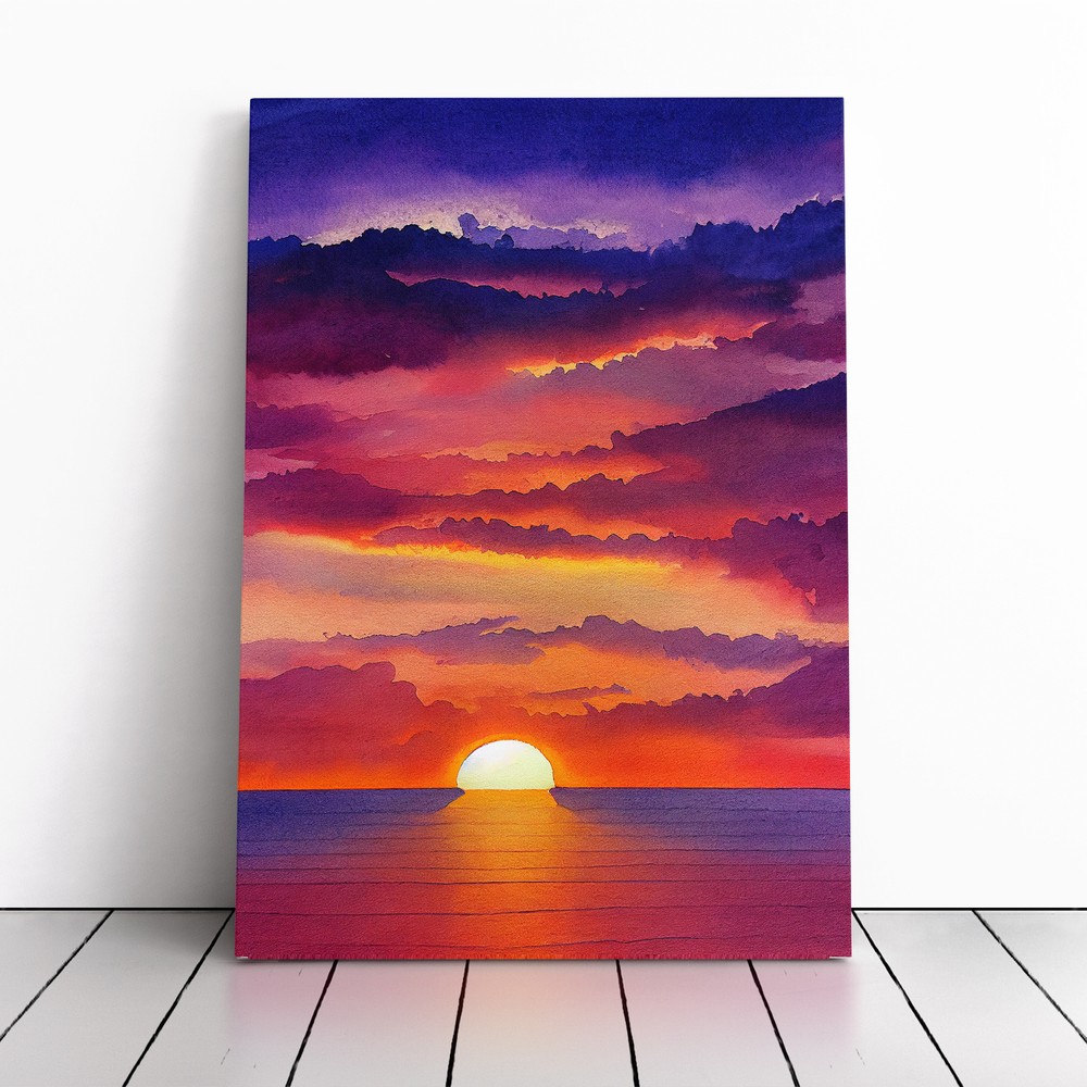Striking Ocean Sunset No.6 Canvas Wall Art Print Framed Picture Dining Room