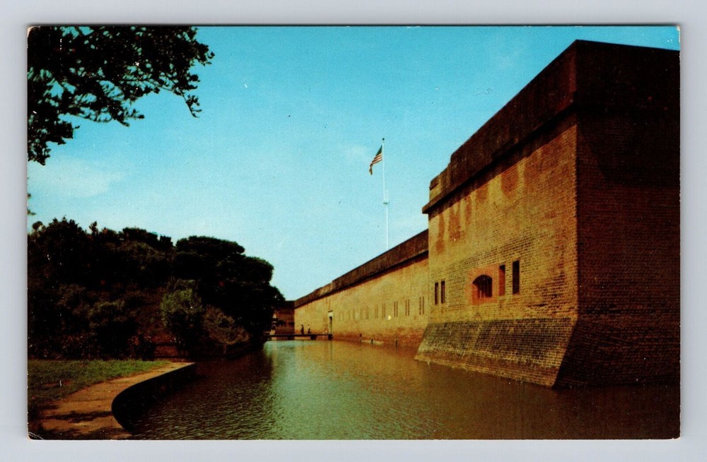 Savannah GA-Georgia, Moats And Walls Of Fort Pulaski, Antique, Vintage Postcard