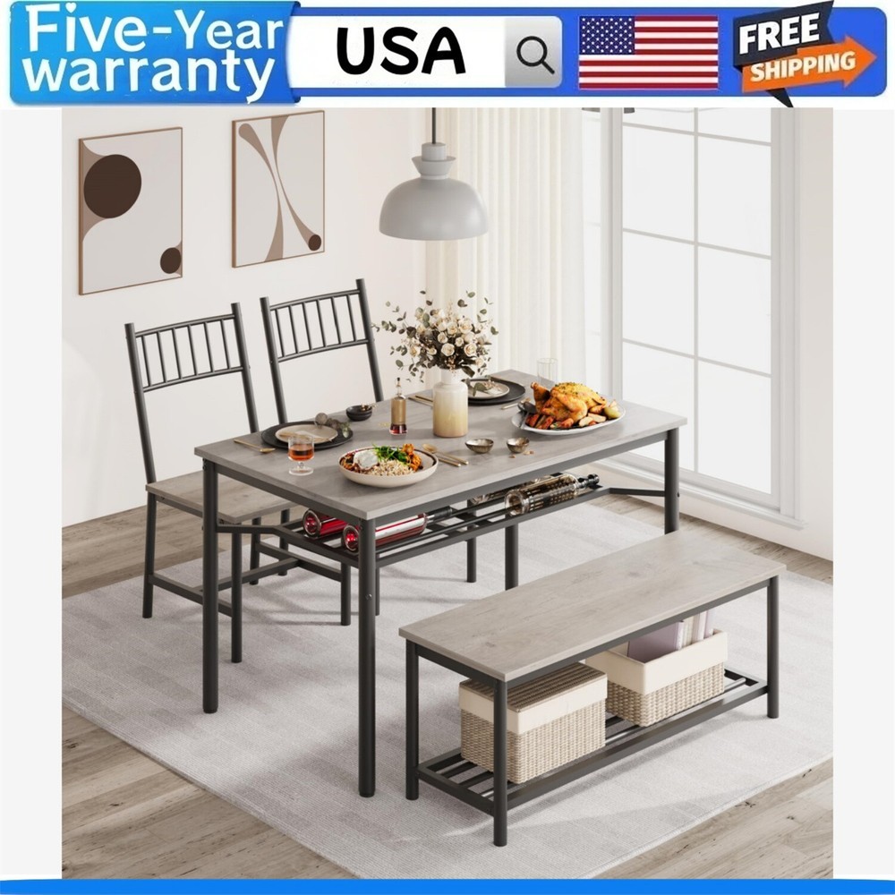 Compact 4-Person Dining Set with Storage Bench & 2 Chairs