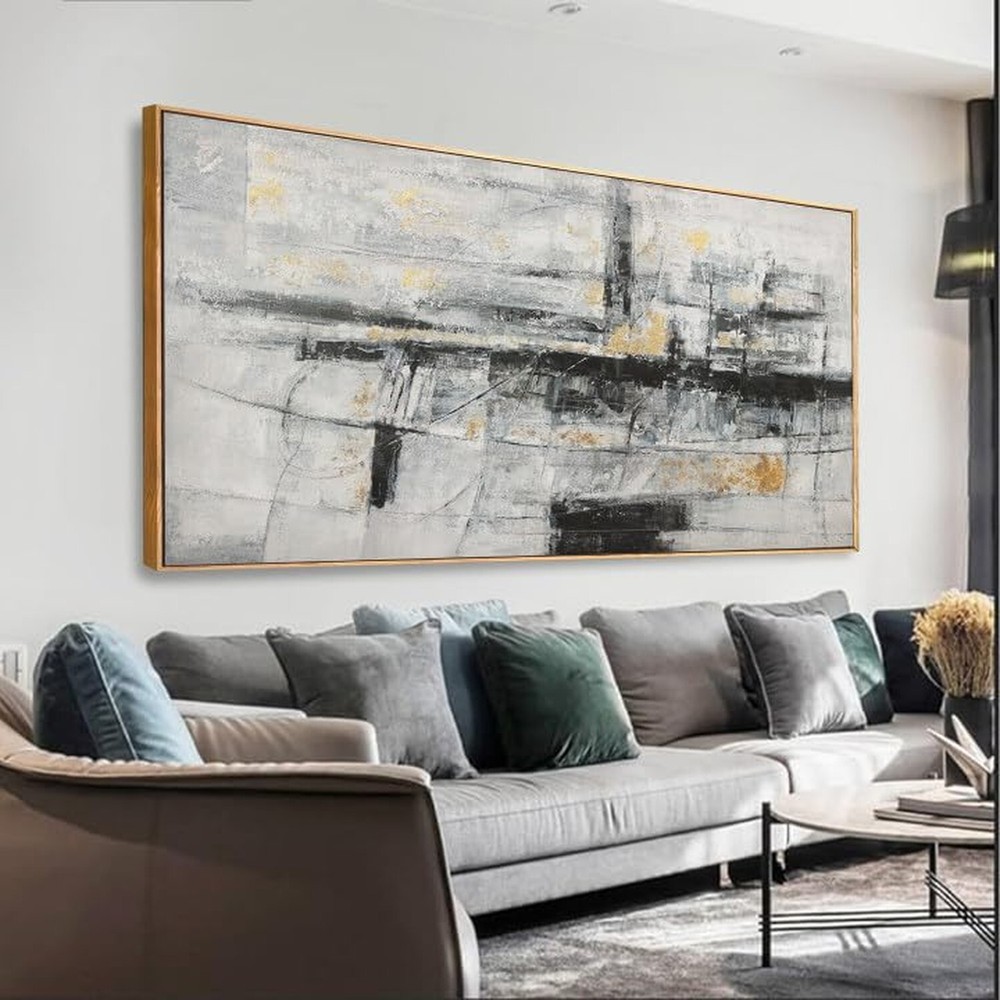 Black And White Wall Art Abstract Graffiti With Gold Decoration Framed Wall A...-image