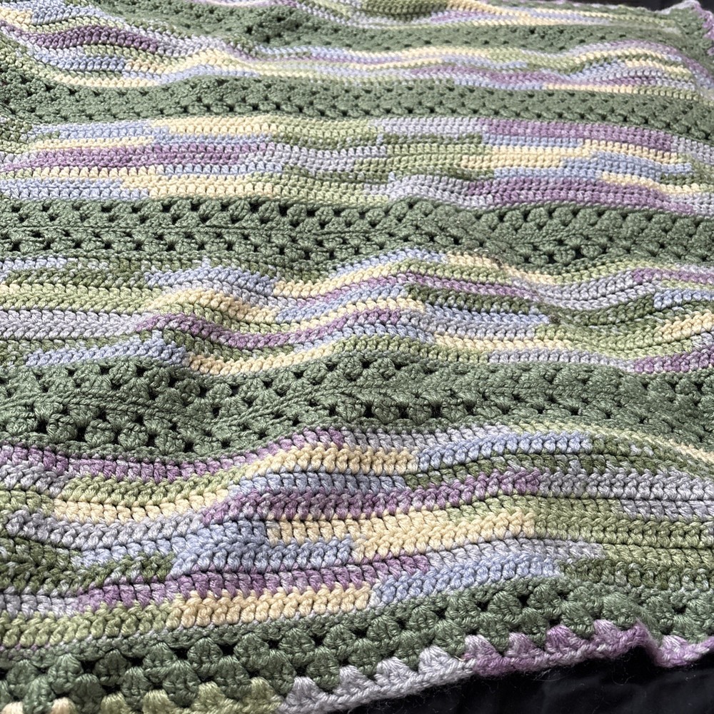 VTG Hand Crochet Granny Knit Lap Blanket 36x45Multicolor Multi Stitch Throw Hip