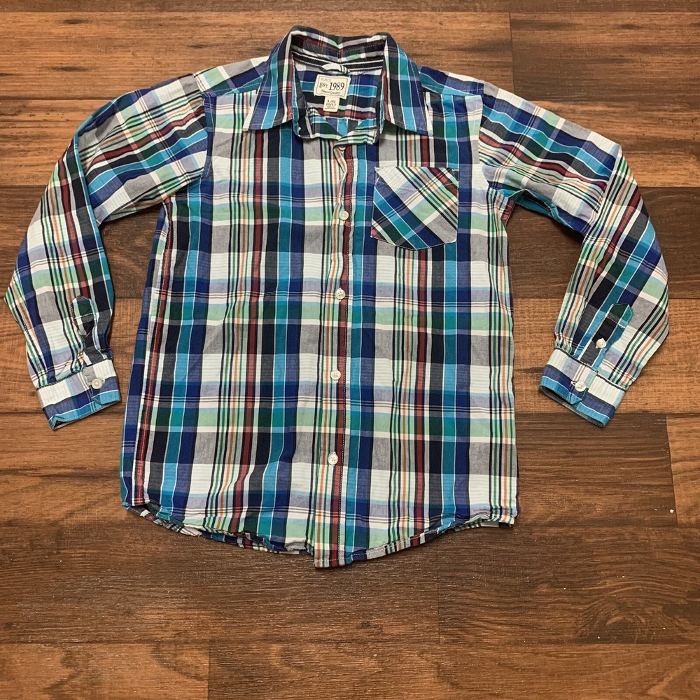 Plaid blue shirt boy’s size L (10/12) long sleeve Place Est. 1989 Finest Quality