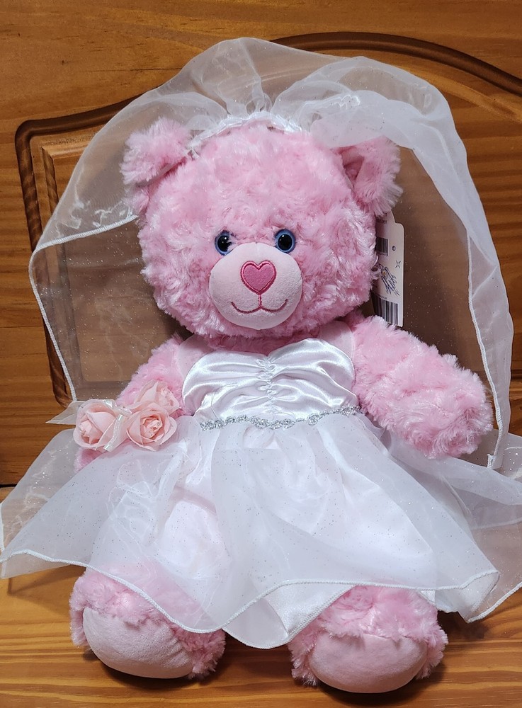 Build a Bear New Pink Cuddles with sound New wedding dress/veil wristie PLS READ