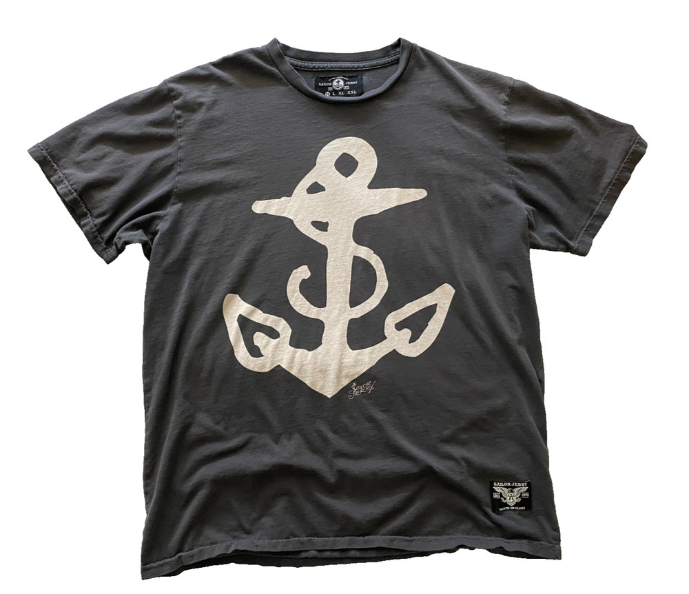 Grunge Y2K Sailor Jerry Death or Glory Signature Anchor Tattoo Tee