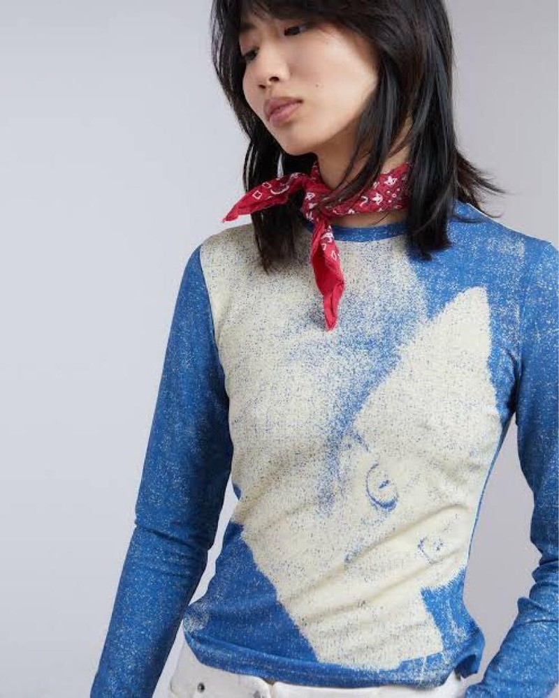 paloma wool flovi top cat print ladies casual long sleeves blue Japan size S F/S