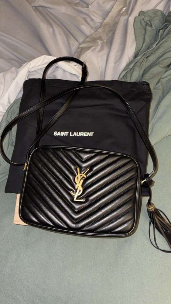 YSL Saint Laurent Authentic Blue Leather Lou Camera Bag with Tassel