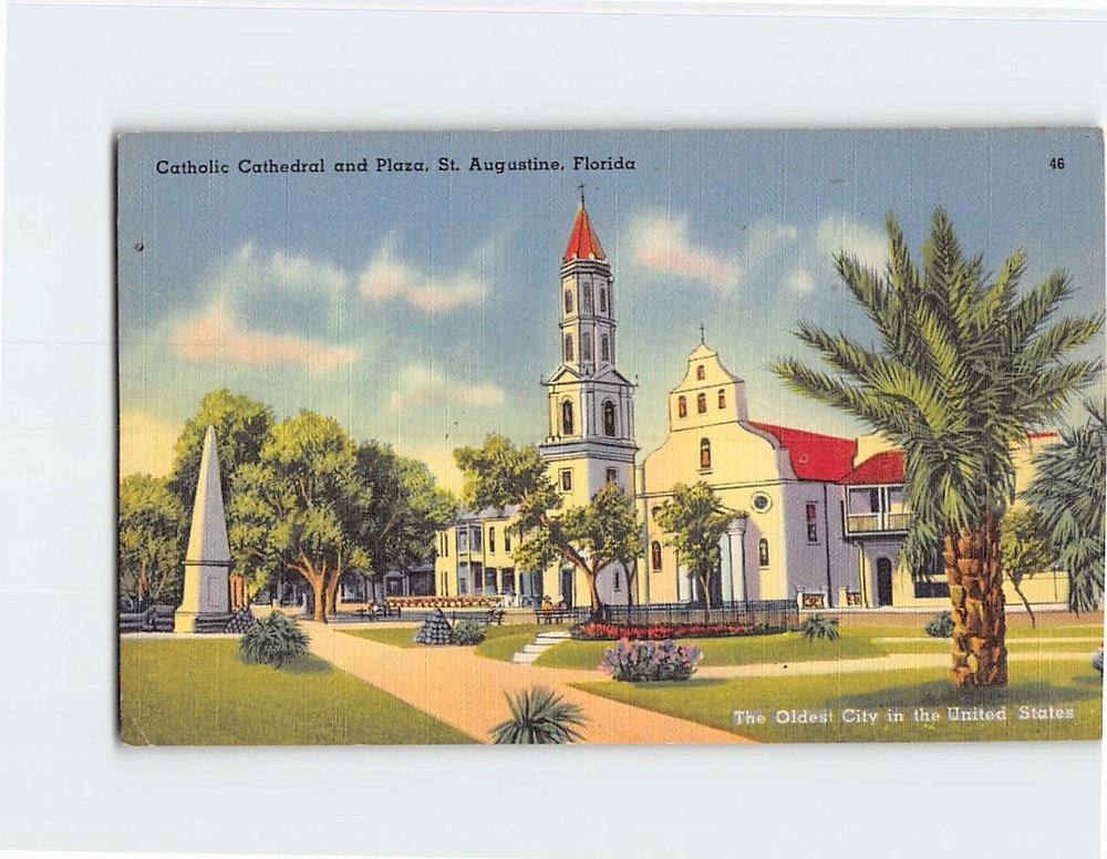 Postcard The Roman Catholic Cathedral and Plaza St. Augustine Florida USA
