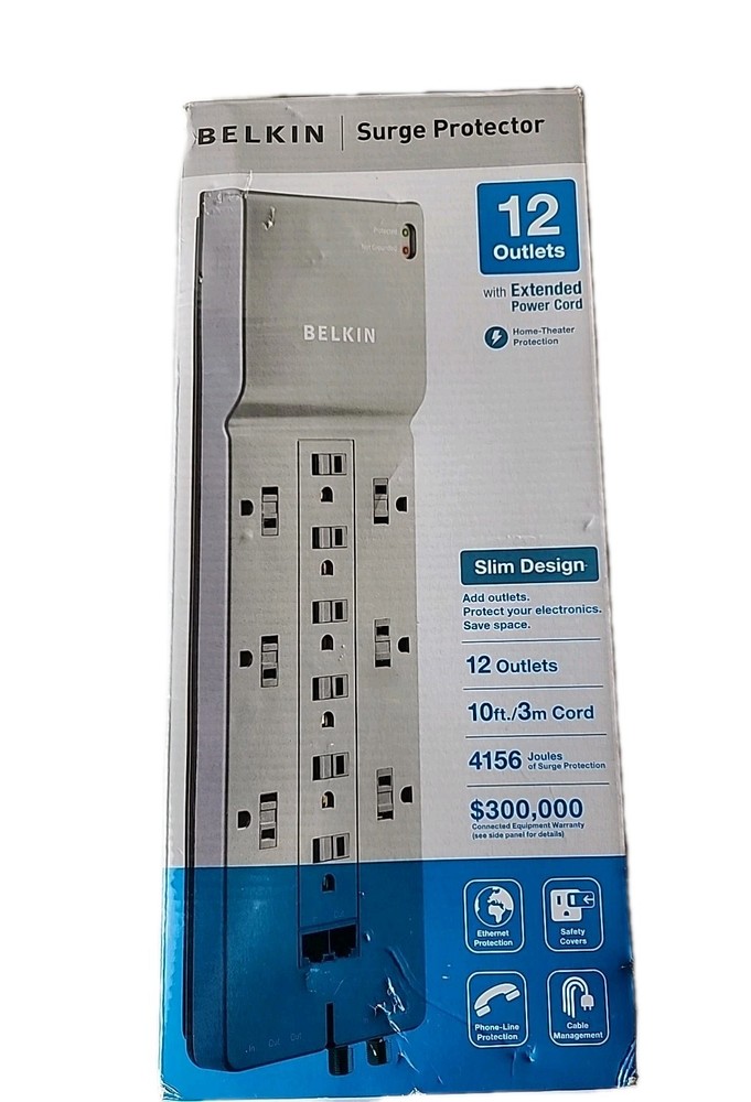 New Belkin 12-Outlet Surge Protector Power Strip 10ft Extended Power Cord NIB