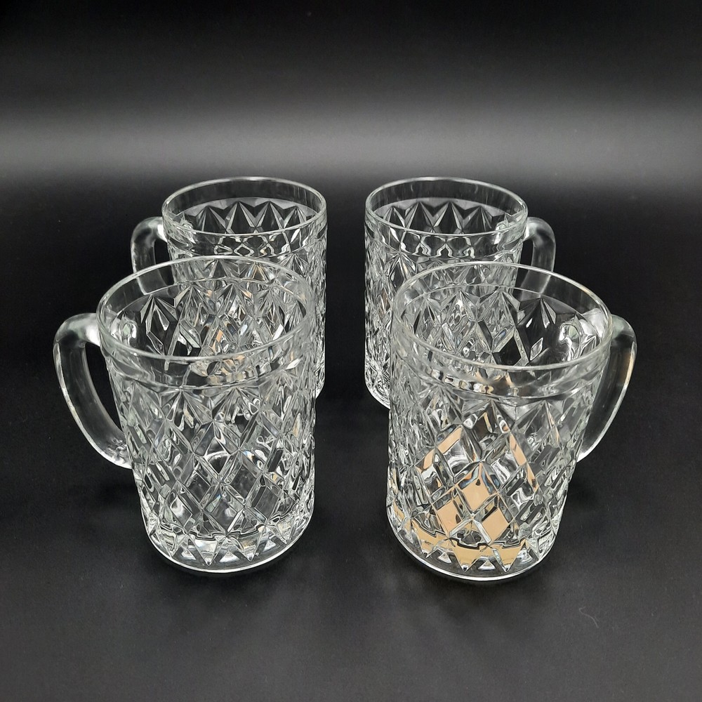 Vintage Paul Sebastian Crystal Diamond Cut Glass Mugs Set of 4 from France