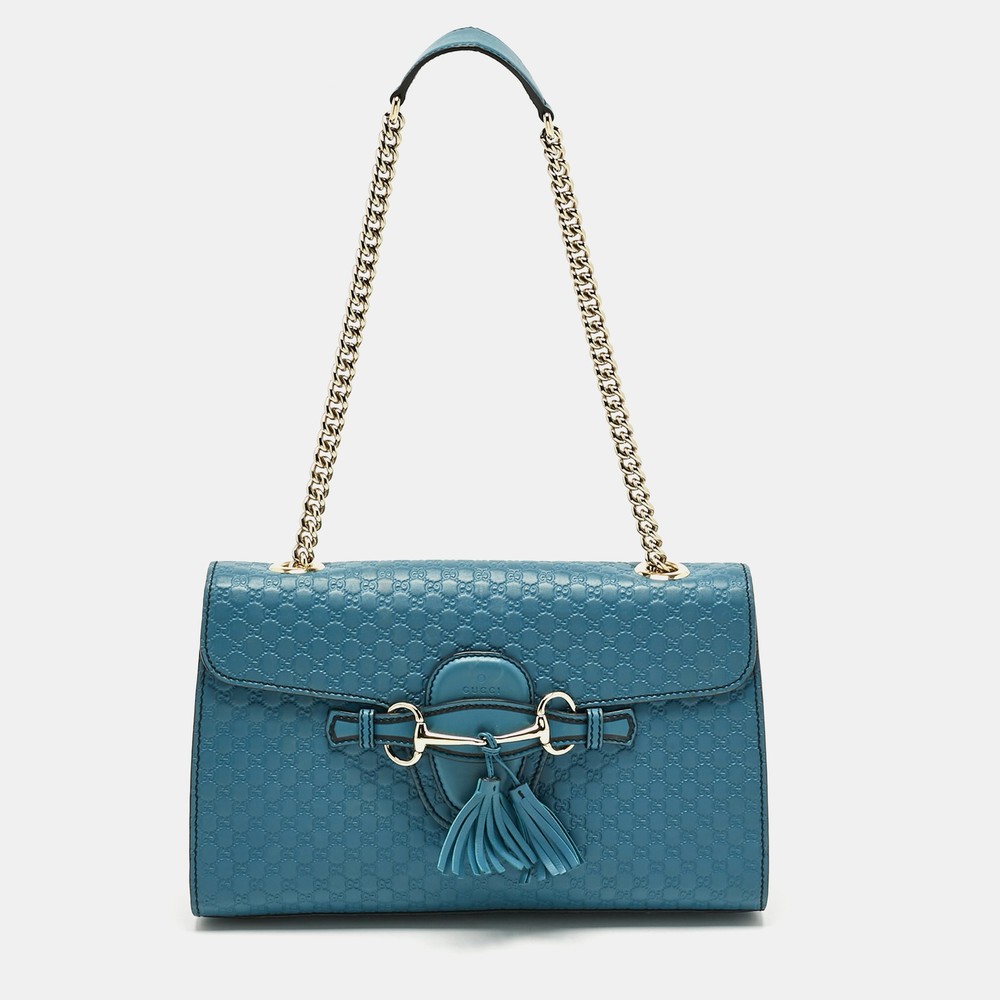 Gucci Teal Microguccissima Leather Emily Medium Chain Shoulder Bag