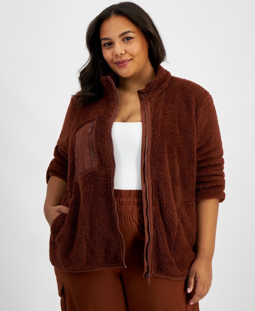 ID Ideology Plus Size Sherpa Jacket - Deep Burgundy, 2X