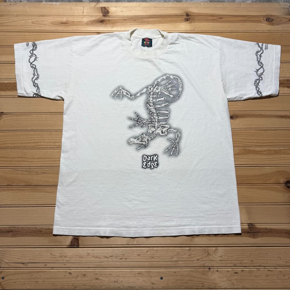 Vintage 90s Dark Edge Skeleton Lizard Barbed Wire Tattoo Graphic T-Shirt USA XL