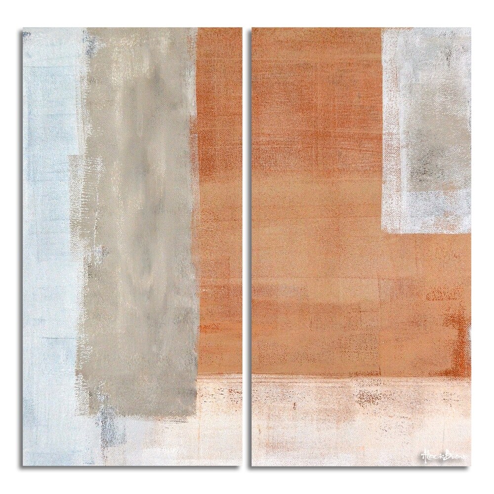 Ready2HangArt Bueno Exchange XXVII Brown Canvas Diptych Art 2 Panels 40 Inch Height