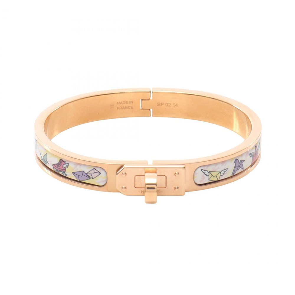 HERMES Mini Clic Kelly Jasmine Bangle bracelt 16cm Gold Plated Used Women