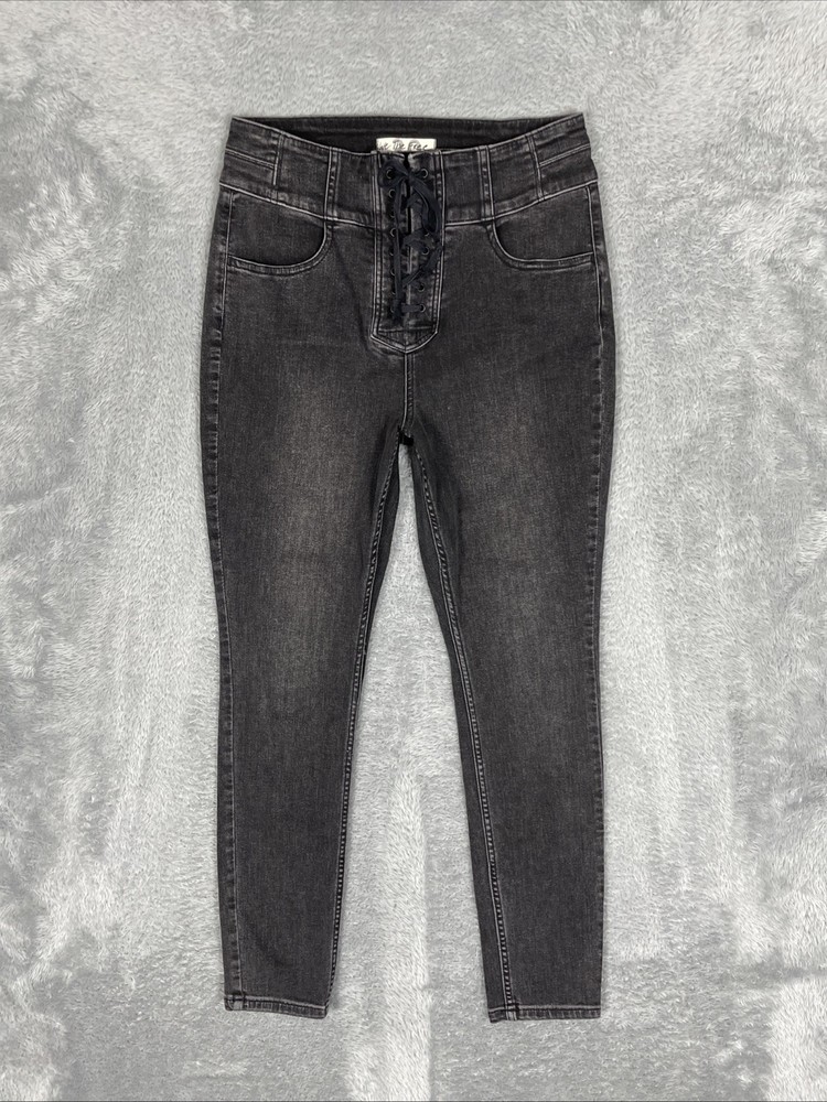 We The Free People Jeans Women's 30 Charcoal Curvy Skinny Lace Up High Rise Pant