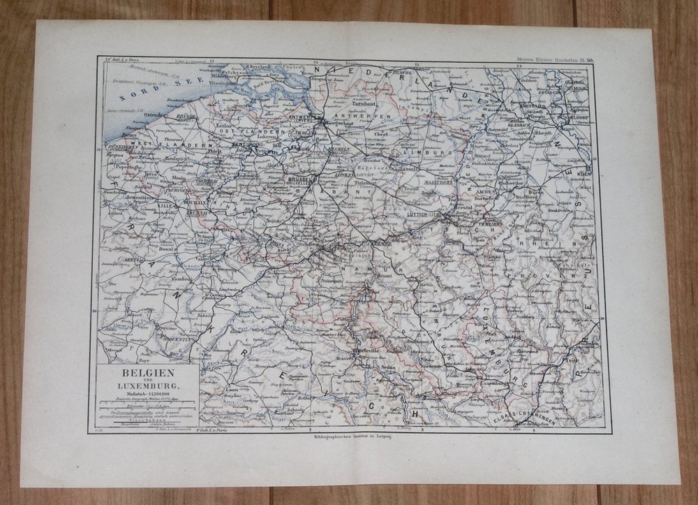 1892 Original Antique Map Of Belgium / Luxembourg