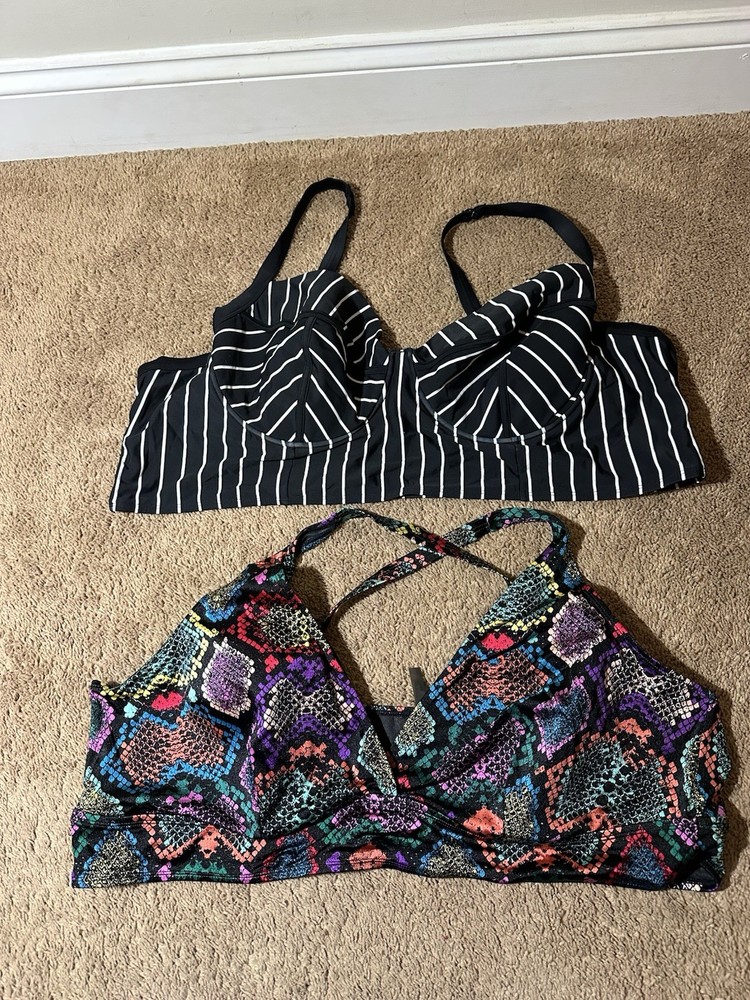 Lot Of 2 Womens Swim Tops Bikini Plus Torrid Size 6 Black/White Strip Colorful