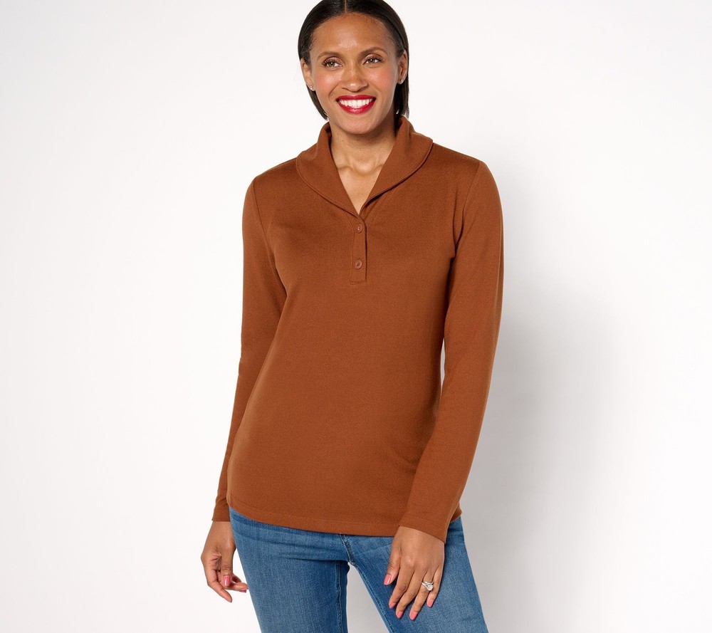 Maya J Women's Top Sz XS Denim & Co. Essentials Heavenly Jersey Brown A673728