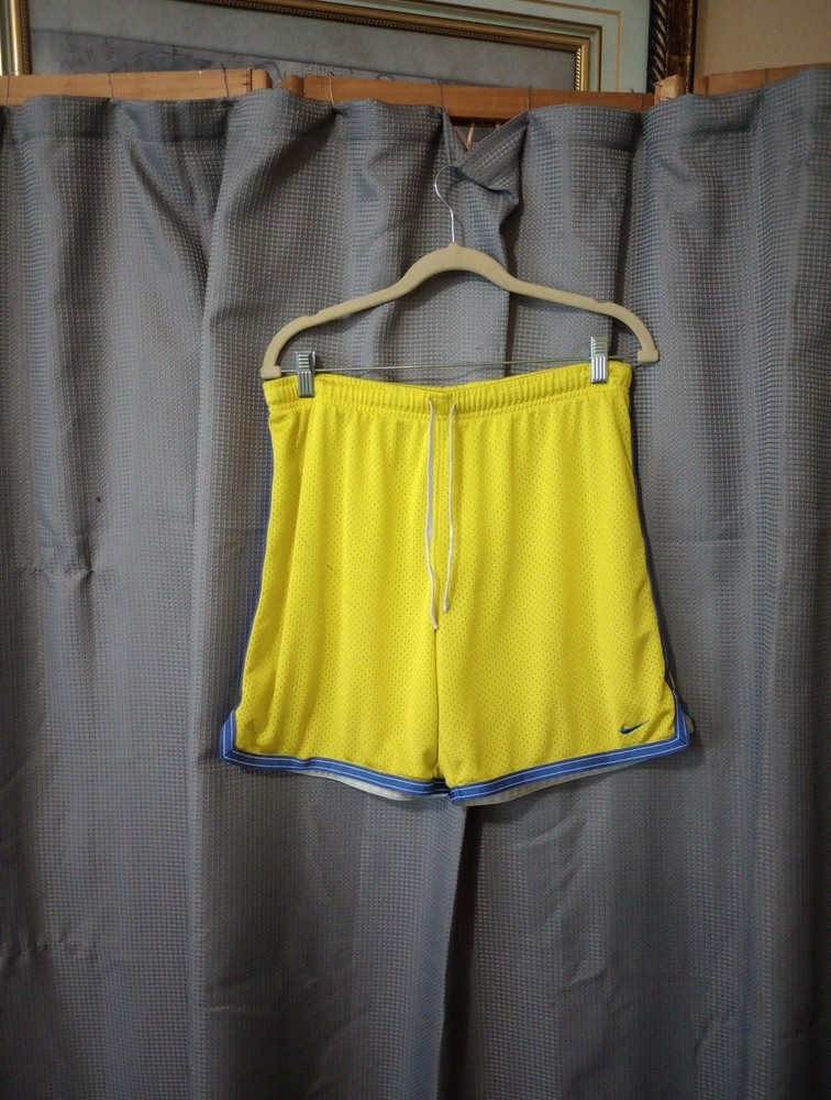 Nike Mesh Shorts Women's Size M Lightweight Yellow &Blue Drawstring Lined Active