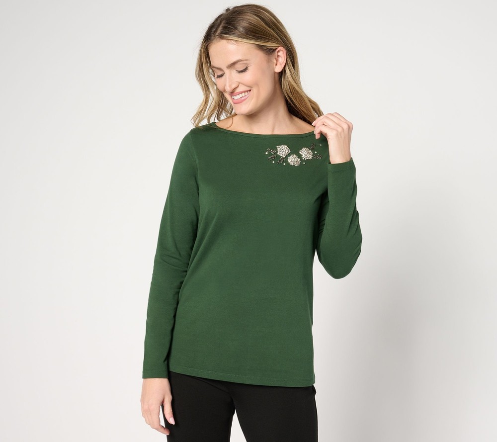 BEAUTIFUL by Lawrence Zarian Women's Top Sz XL Embellished Green A671593
