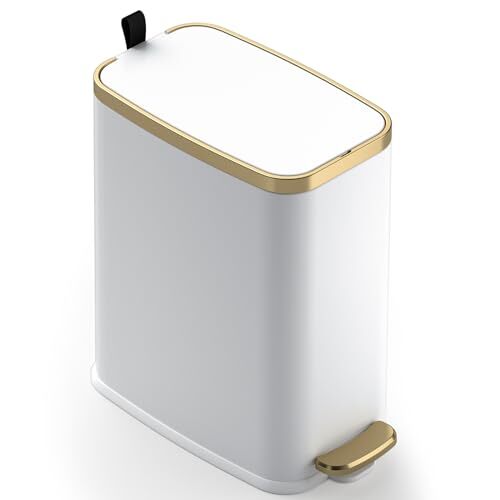 Small Bathroom Trash Can with Lid Soft Close-5L/1.3 Gal 1.3 Gallon A-White