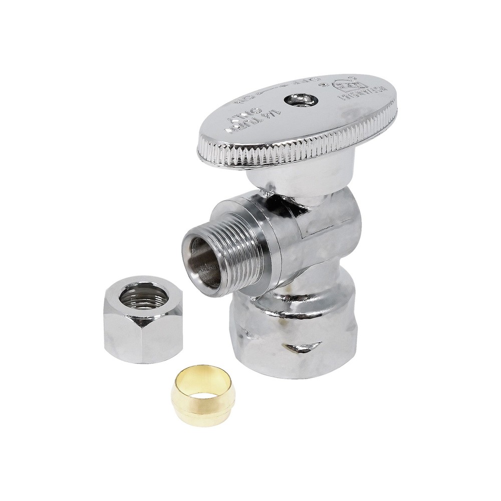 1/4 Turn Angle Valve 1/2 Inlet 3/8 Outlet OD Toilet Water Valve Chrome Plated