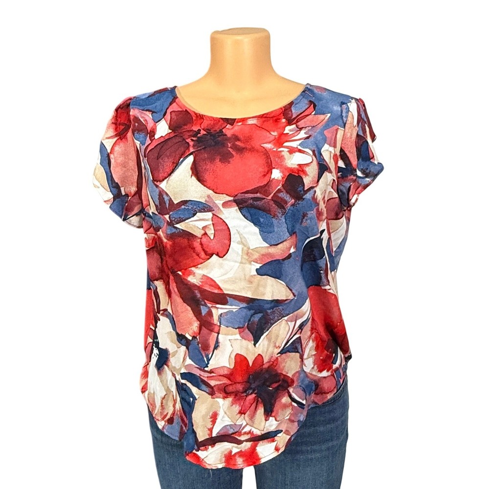 DKNY Women's Size M Abstract Floral Print Short Sleeve Top
