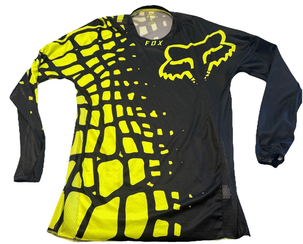 Fox Racing 360 Shirt Men's Large Neon Green Black Long Sleeve Allover Print