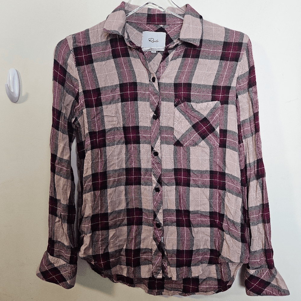 Women's XS Rails Flannel Checked Plaid Button-Down Shirt-image