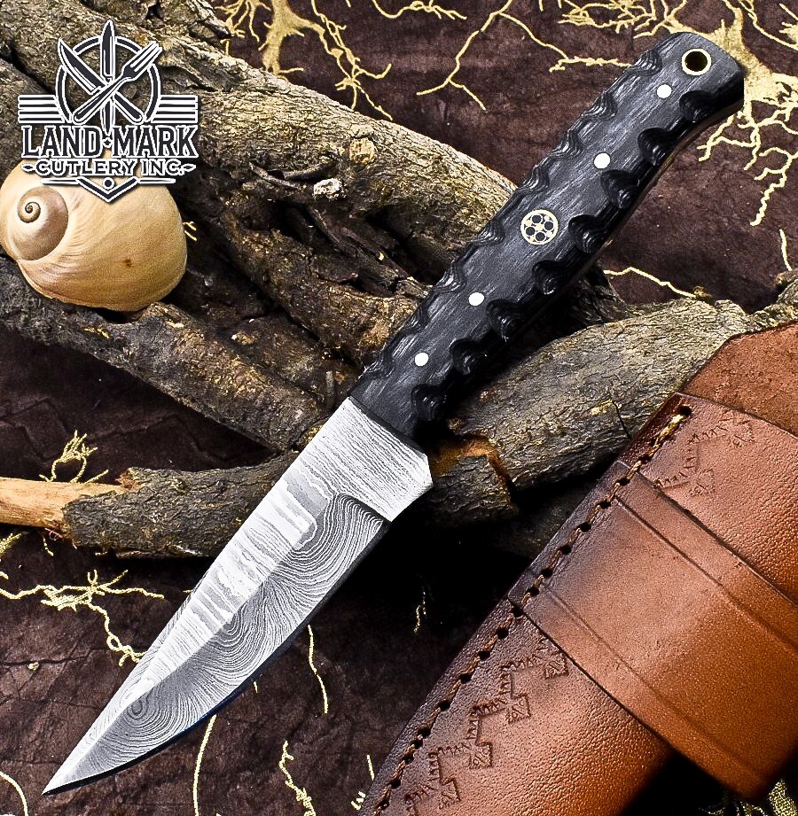 Handmade Damascus Hunting Knife with Black Pakka Wood Handle