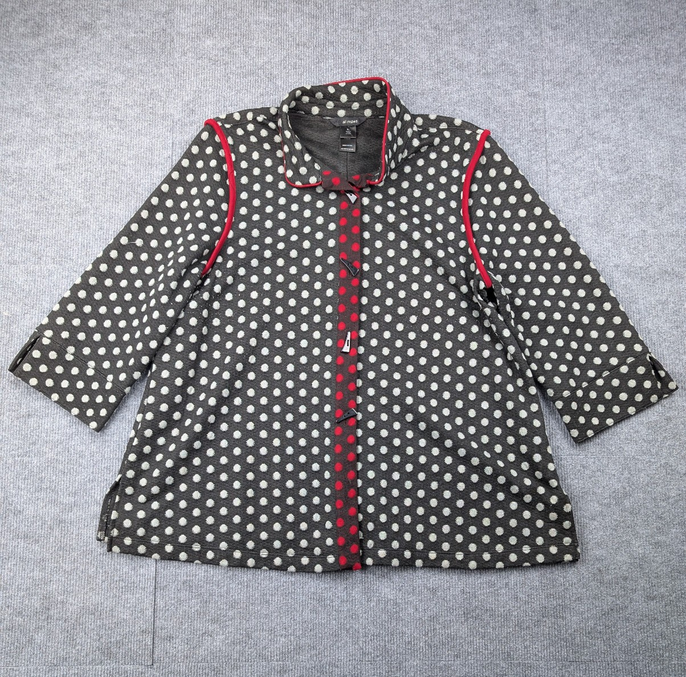 Ali Miles Blouse Womens XL Knit Lagenlook Art To Wear Polka Dot Relaxed Top Gray