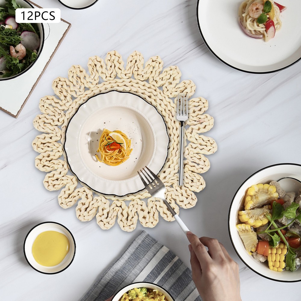 12pcs Placemats Woven Rattan Table Mats Set For Restaurant Dining Table Non-slip