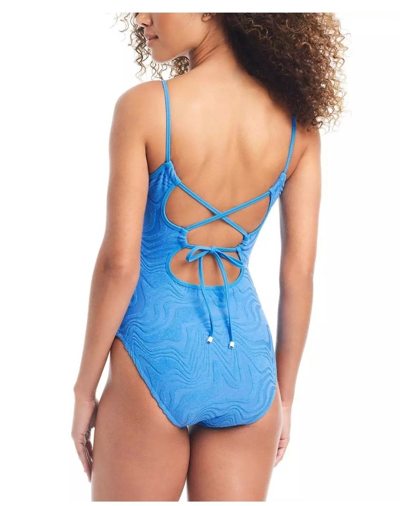 Bar III Women's Cobalt XL Textured Tie-Back Top - Swimsuit One Piece Swim