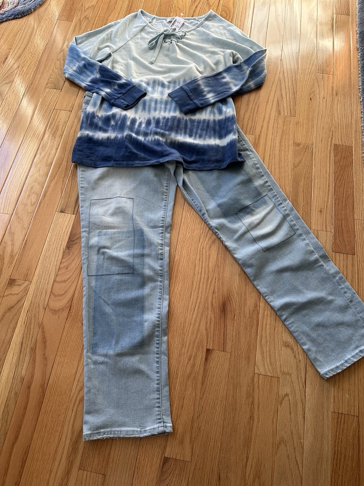 Logo Lori Goldstein Boyfriend Patch Jeans 6 CJ Banks Top NWT PM