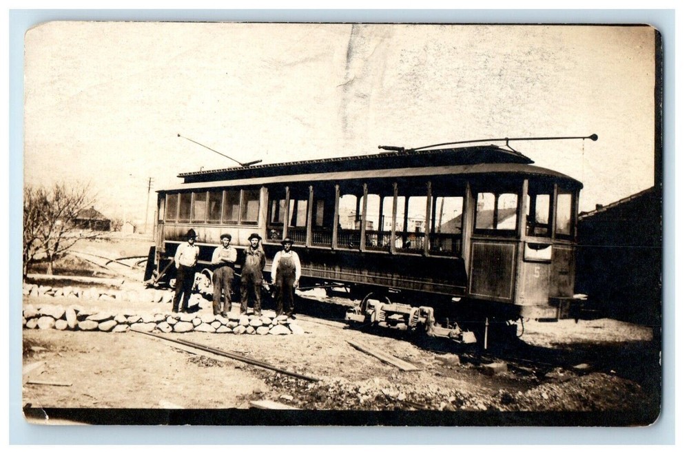 c1920's Electric Cable Train Car Railroad Workers RPPC Unposted Photo Postcard