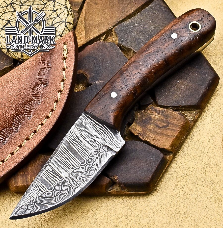 Beautiful Custom Damascus Steel Mini Hunting Knife with Rosewood Handle