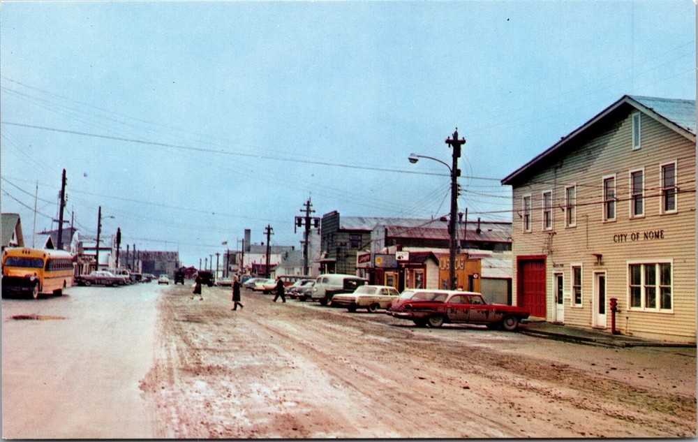 Postcard Main Street and City Hall in Nome, Alaska