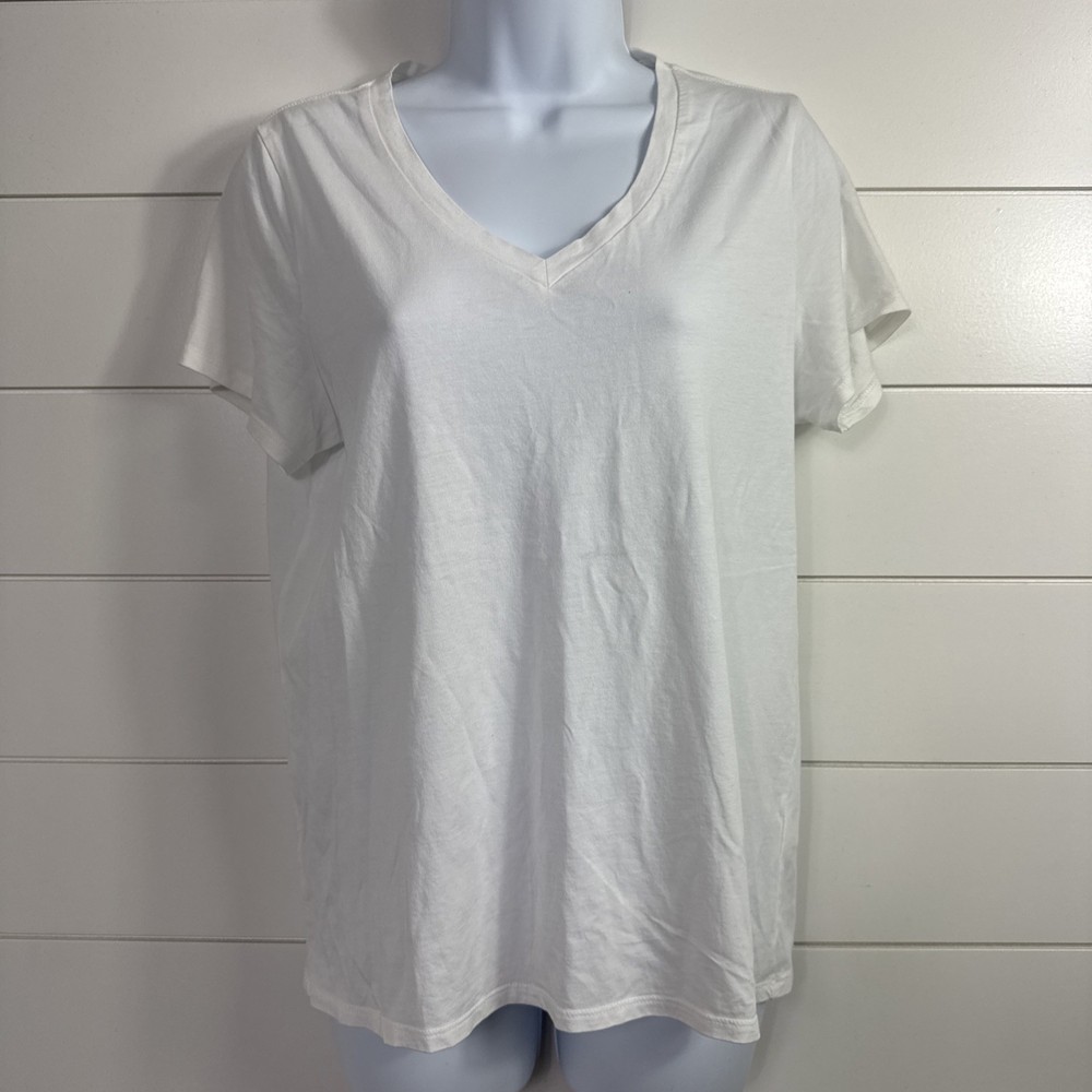 Women's Quince V-Neck Short Sleeve Tee Shirt White sz L