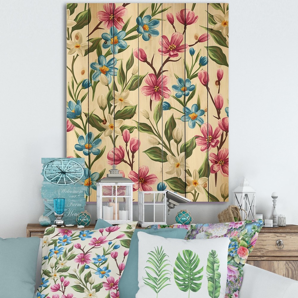 Designart 'Vintage Pink and Blue Wildflowers' Traditional