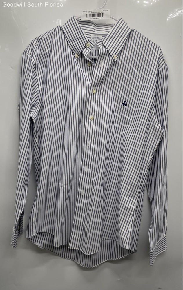 Brooks Brothers Mens Blue White Striped Long Sleeve Button-Up Shirt Size Medium