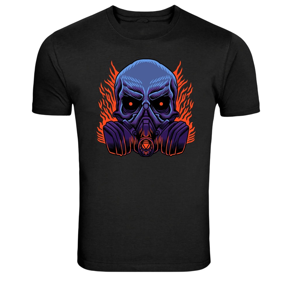 Skull Gas Mask Toxic Fire Graphic T-Shirt