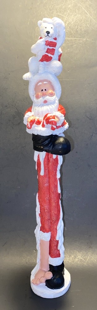 VTG Resin Santa with Polar Bear Head Candy Canes and Boots 11 Inch Tall