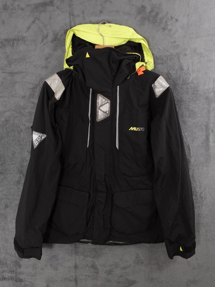 Musto Jacket Mens Large Black BR2 Offshore Sailing Waterproof Reflective Hooded