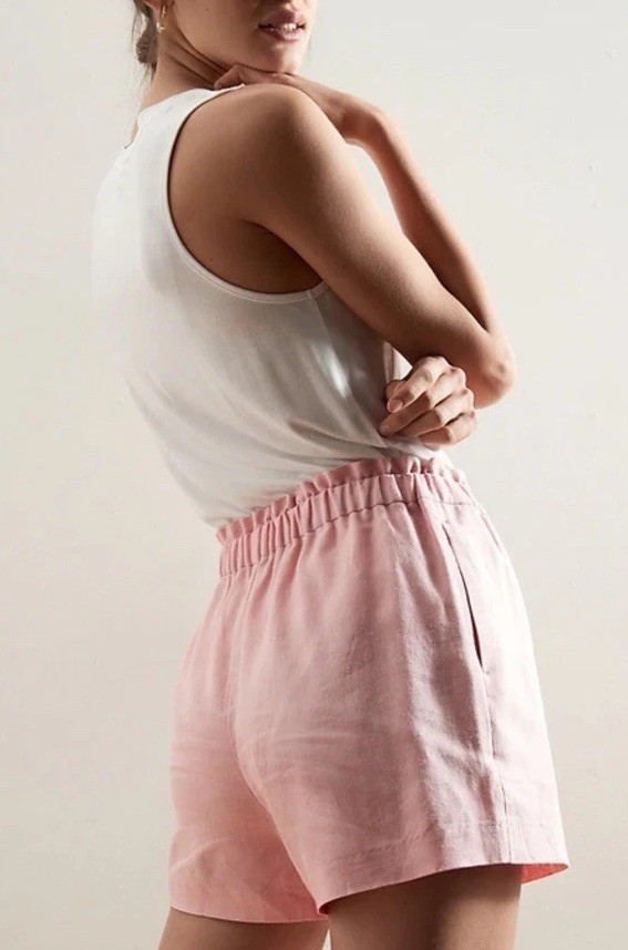 Banana Republic Women's NWT L Pink Linen Blend Paper Bag Pull On Hi Rise Shorts